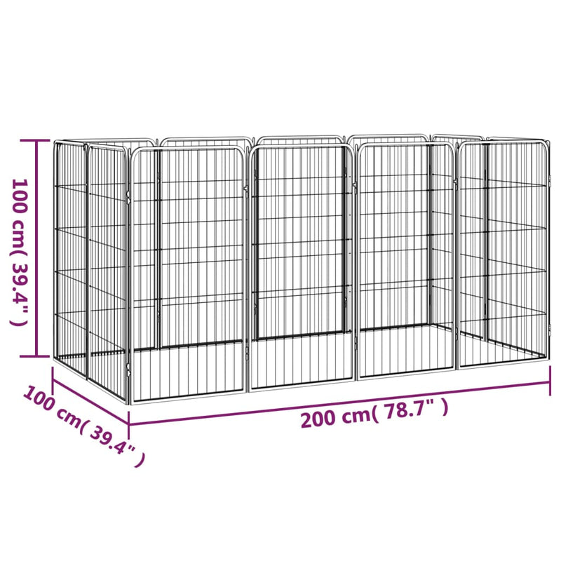 12-Panel Dog Playpen Black 50x100 cm Powder-coated Steel Payday Deals