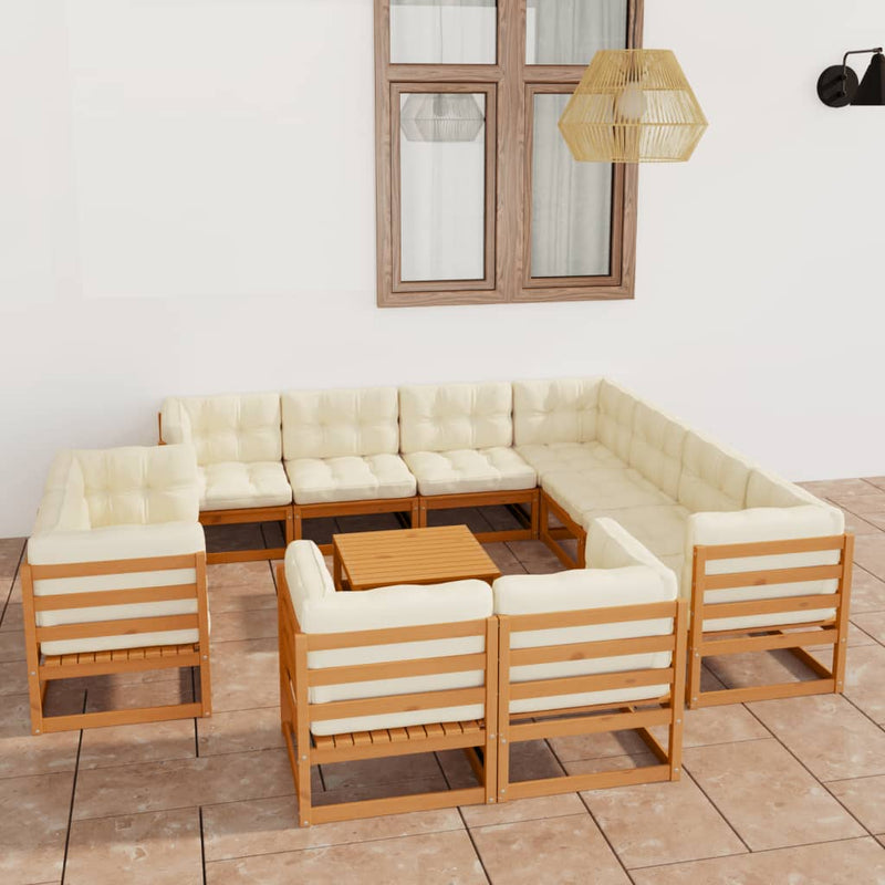 12 Piece Garden Lounge Set&Cushions Honey Brown Solid Pinewood Payday Deals