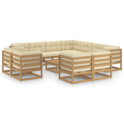 12 Piece Garden Lounge Set&Cushions Honey Brown Solid Pinewood Payday Deals
