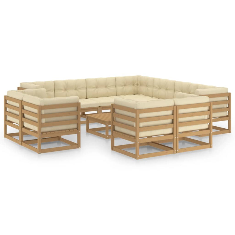 12 Piece Garden Lounge Set&Cushions Honey Brown Solid Pinewood Payday Deals