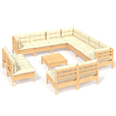 12 Piece Garden Lounge Set with Cream Cushions Solid Pinewood Payday Deals