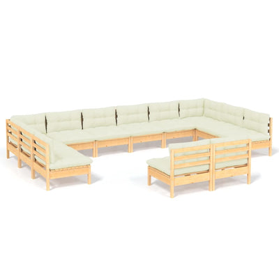 12 Piece Garden Lounge Set with Cream Cushions Solid Pinewood Payday Deals