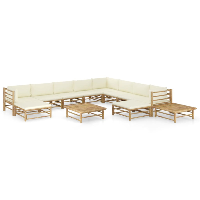 12 Piece Garden Lounge Set with Cream White Cushions Bamboo Payday Deals