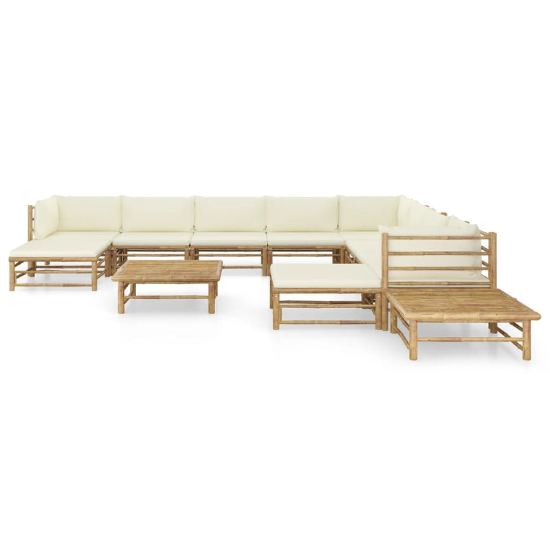 12 Piece Garden Lounge Set with Cream White Cushions Bamboo Payday Deals