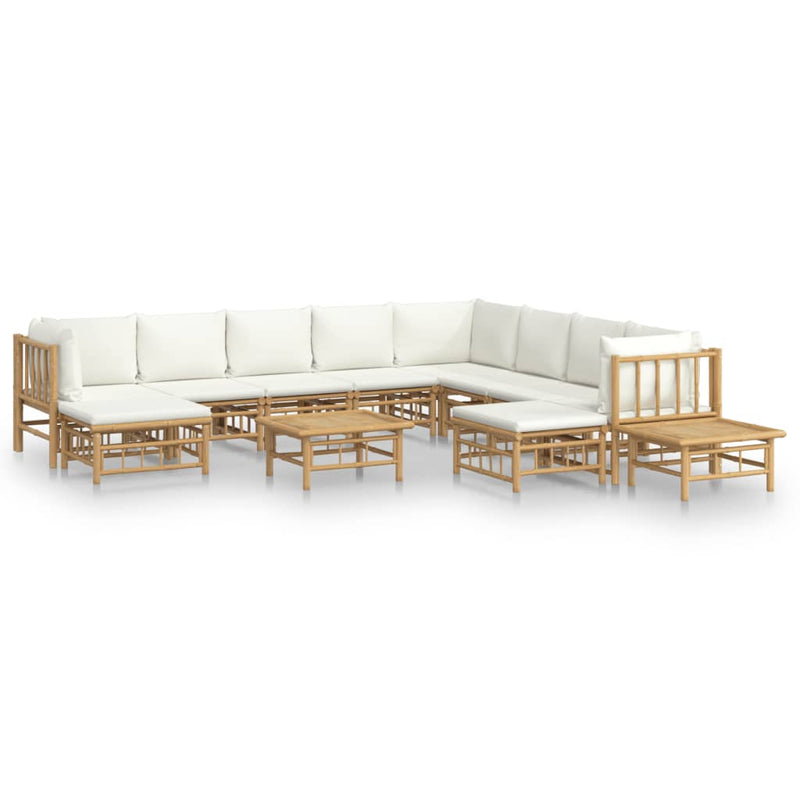 12 Piece Garden Lounge Set with Cream White Cushions  Bamboo Payday Deals