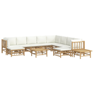 12 Piece Garden Lounge Set with Cream White Cushions  Bamboo Payday Deals