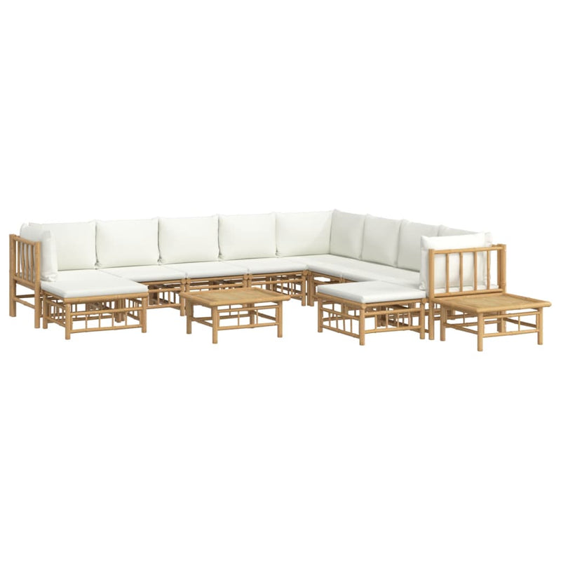 12 Piece Garden Lounge Set with Cream White Cushions  Bamboo Payday Deals