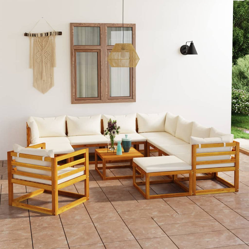 12 Piece Garden Lounge Set with Cushion Cream Solid Acacia Wood Payday Deals