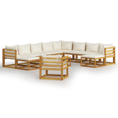 12 Piece Garden Lounge Set with Cushion Cream Solid Acacia Wood Payday Deals