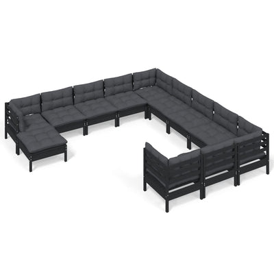 12 Piece Garden Lounge Set with Cushions Black Pinewood Payday Deals