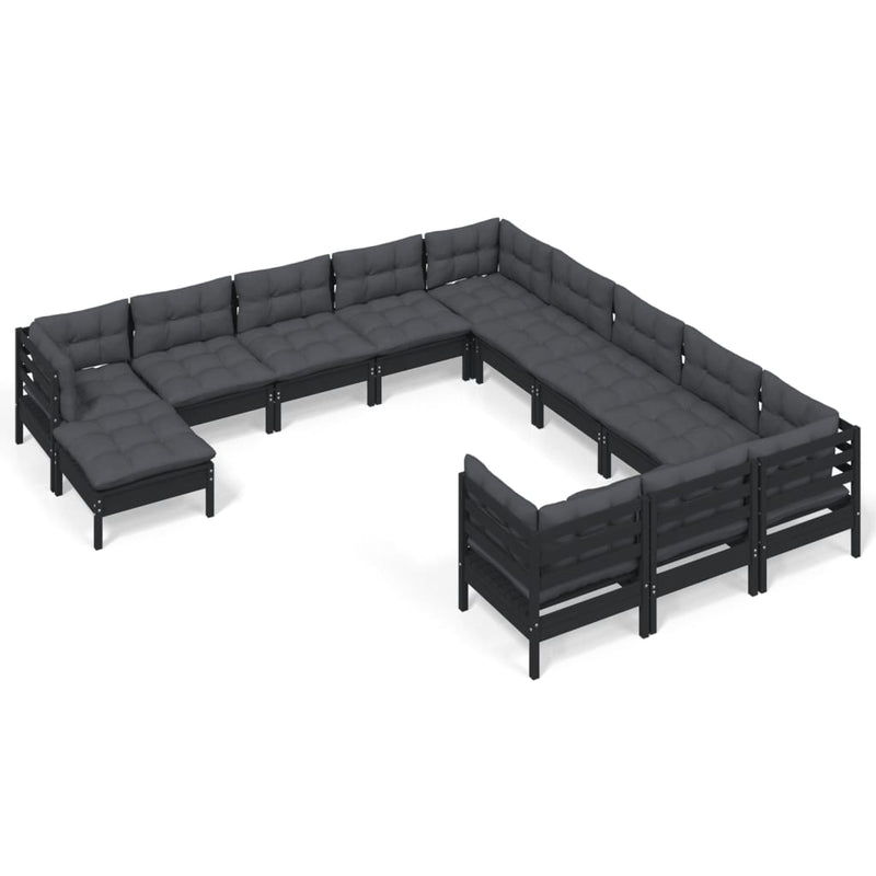 12 Piece Garden Lounge Set with Cushions Black Pinewood Payday Deals