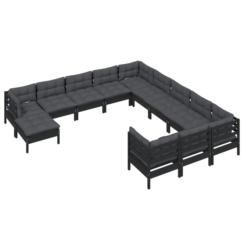 12 Piece Garden Lounge Set with Cushions Black Pinewood Payday Deals