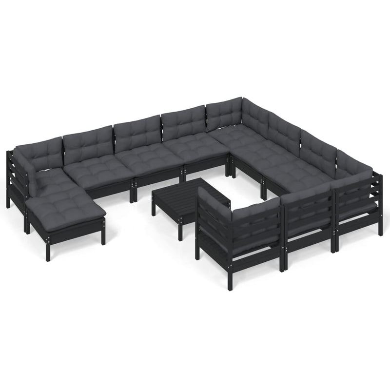 12 Piece Garden Lounge Set with Cushions Black Pinewood Payday Deals