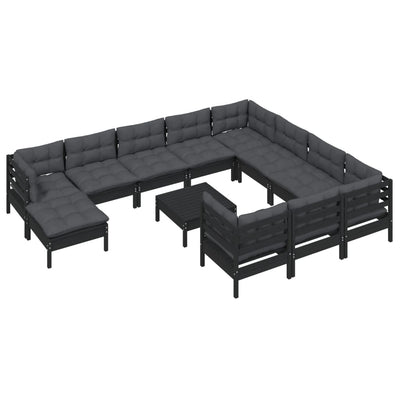 12 Piece Garden Lounge Set with Cushions Black Pinewood Payday Deals