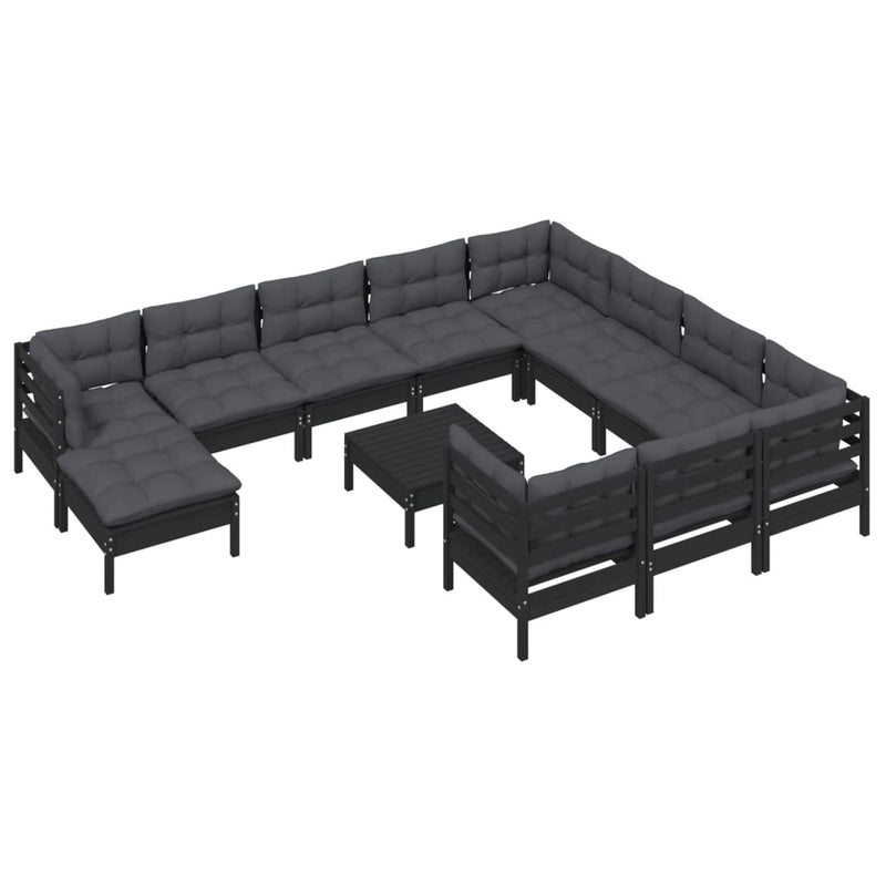12 Piece Garden Lounge Set with Cushions Black Pinewood Payday Deals