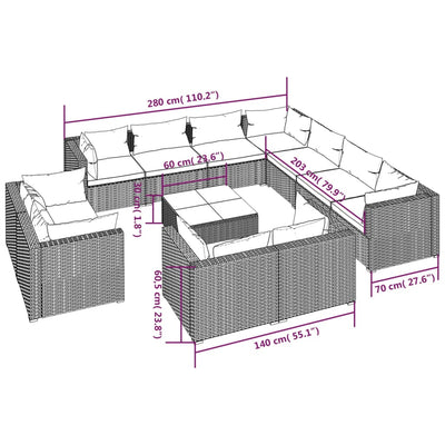 12 Piece Garden Lounge Set with Cushions Black Poly Rattan Payday Deals