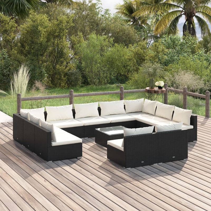 12 Piece Garden Lounge Set with Cushions Black Poly Rattan Payday Deals