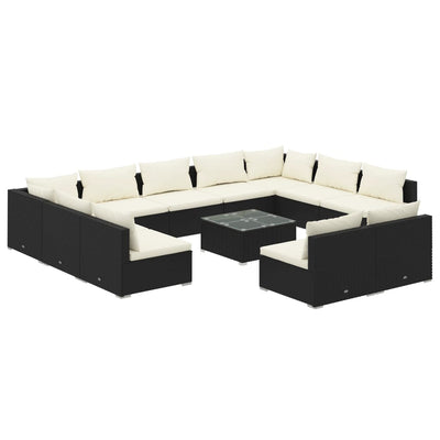 12 Piece Garden Lounge Set with Cushions Black Poly Rattan Payday Deals