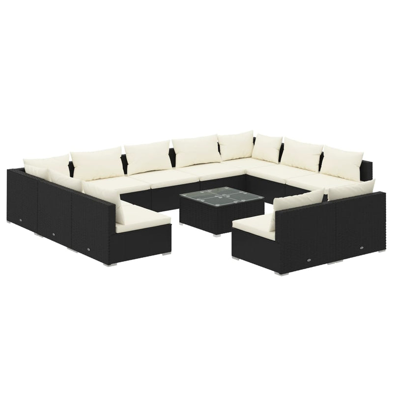 12 Piece Garden Lounge Set with Cushions Black Poly Rattan Payday Deals