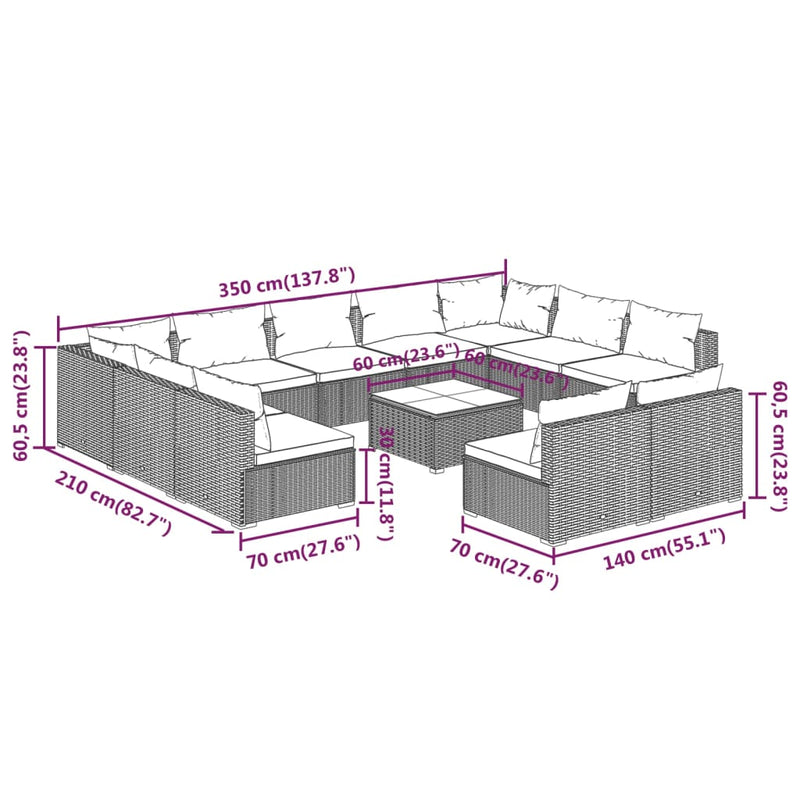 12 Piece Garden Lounge Set with Cushions Black Poly Rattan Payday Deals
