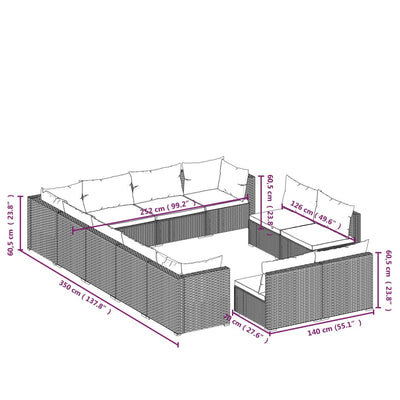 12 Piece Garden Lounge Set with Cushions Black Poly Rattan Payday Deals