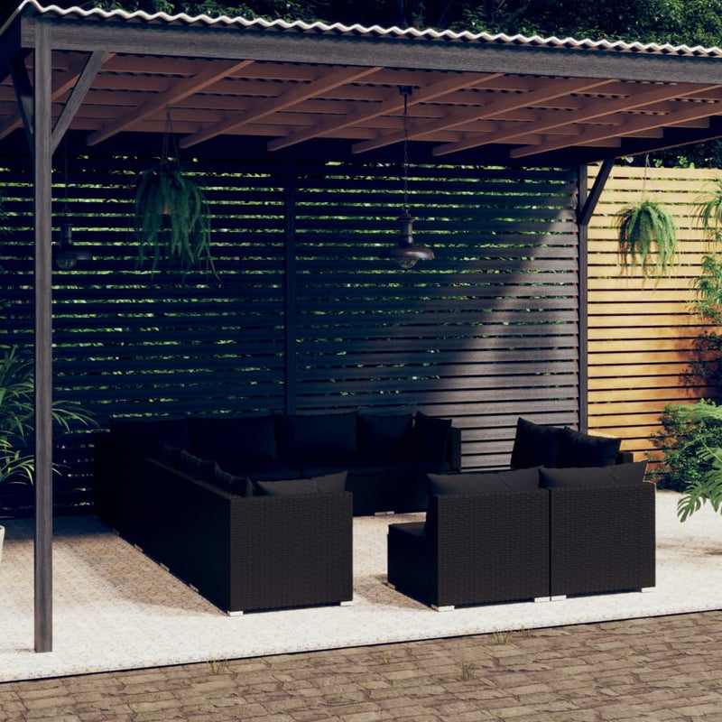 12 Piece Garden Lounge Set with Cushions Black Poly Rattan Payday Deals