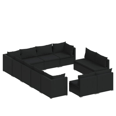 12 Piece Garden Lounge Set with Cushions Black Poly Rattan Payday Deals