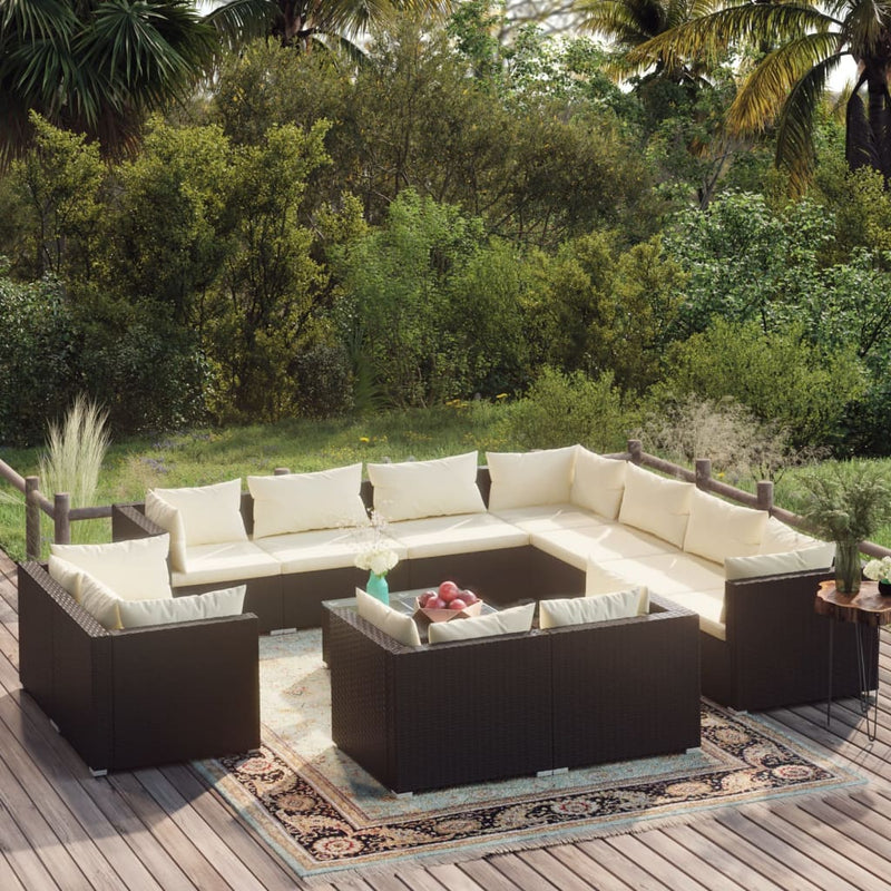 12 Piece Garden Lounge Set with Cushions Black Poly Rattan Payday Deals