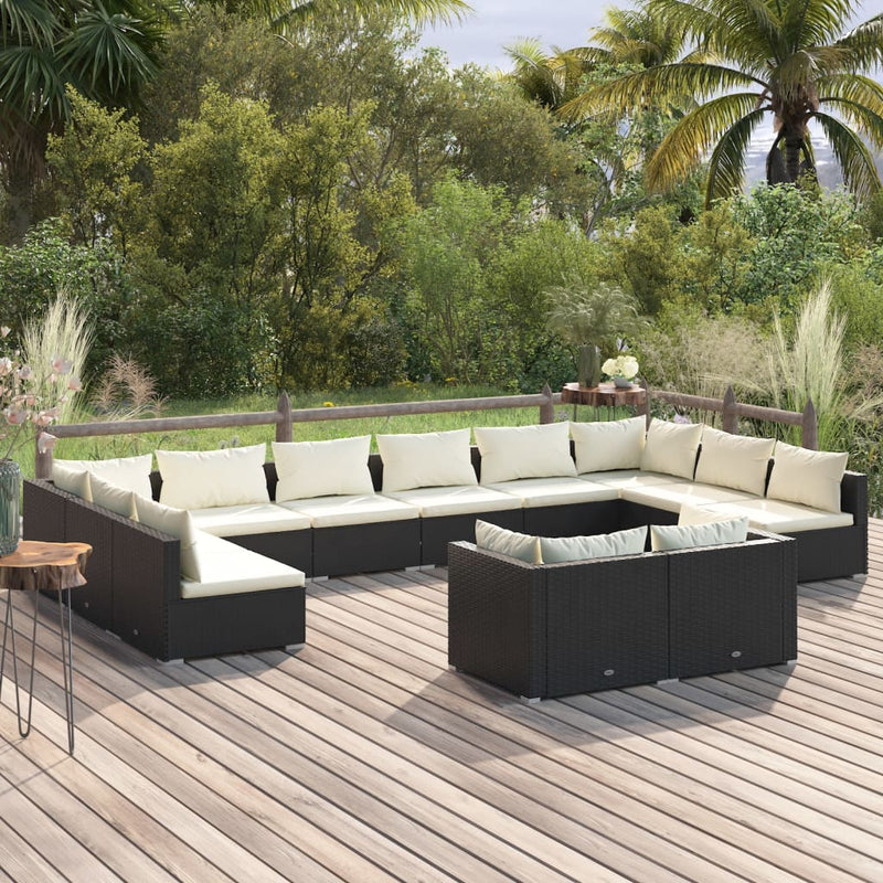 12 Piece Garden Lounge Set with Cushions Black Poly Rattan Payday Deals