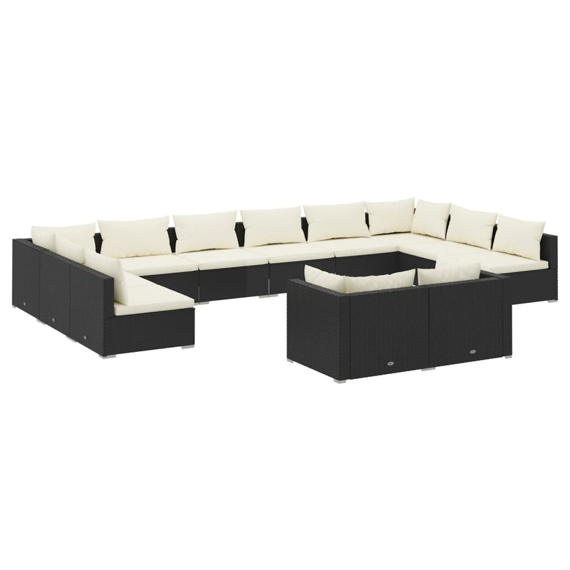 12 Piece Garden Lounge Set with Cushions Black Poly Rattan Payday Deals