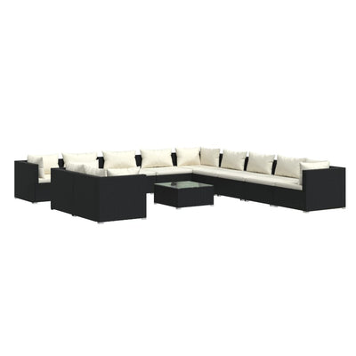 12 Piece Garden Lounge Set with Cushions Black Poly Rattan Payday Deals