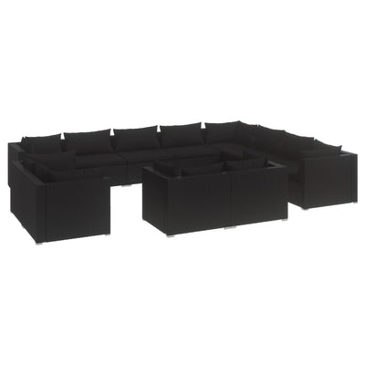 12 Piece Garden Lounge Set with Cushions Black Poly Rattan Payday Deals