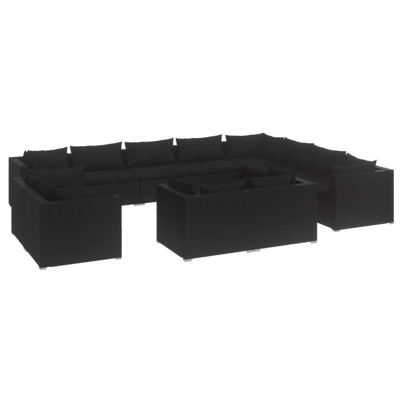 12 Piece Garden Lounge Set with Cushions Black Poly Rattan Payday Deals