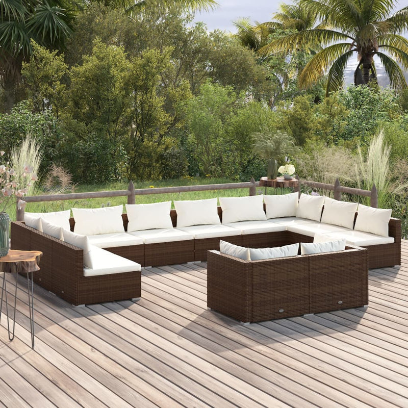 12 Piece Garden Lounge Set with Cushions Brown Poly Rattan Payday Deals