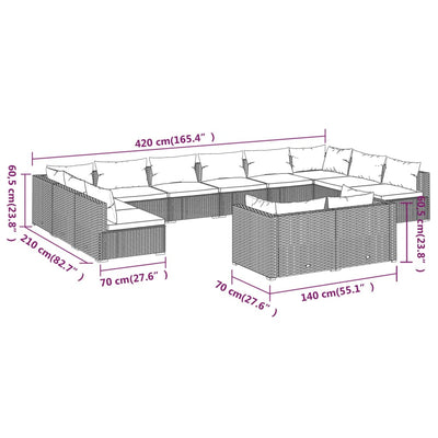 12 Piece Garden Lounge Set with Cushions Brown Poly Rattan Payday Deals