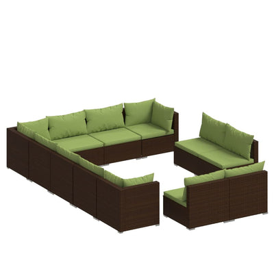 12 Piece Garden Lounge Set with Cushions Brown Poly Rattan Payday Deals
