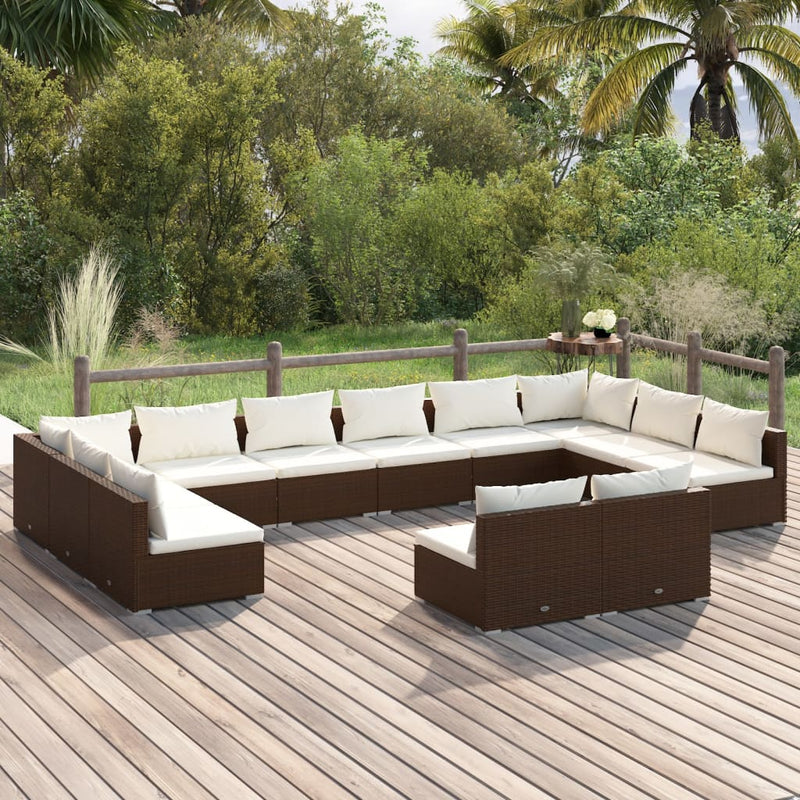 12 Piece Garden Lounge Set with Cushions Brown Poly Rattan Payday Deals