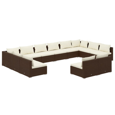 12 Piece Garden Lounge Set with Cushions Brown Poly Rattan Payday Deals
