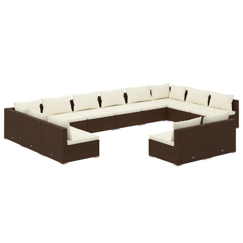 12 Piece Garden Lounge Set with Cushions Brown Poly Rattan Payday Deals