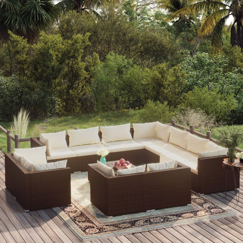 12 Piece Garden Lounge Set with Cushions Brown Poly Rattan Payday Deals