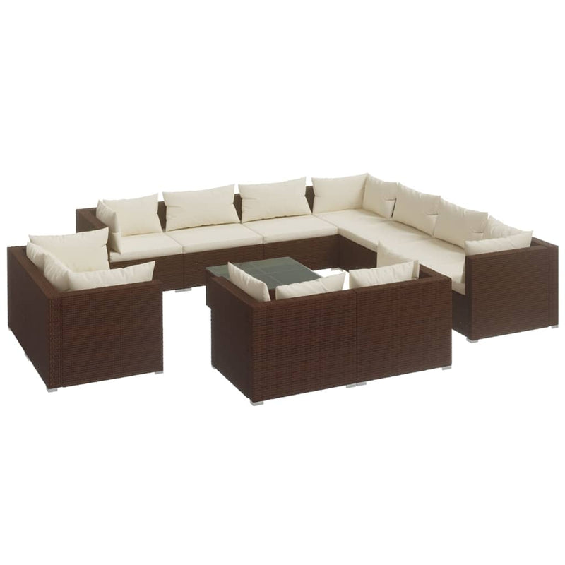 12 Piece Garden Lounge Set with Cushions Brown Poly Rattan Payday Deals