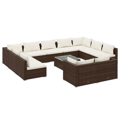 12 Piece Garden Lounge Set with Cushions Brown Poly Rattan Payday Deals