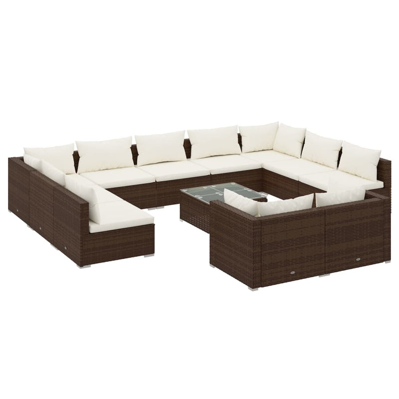 12 Piece Garden Lounge Set with Cushions Brown Poly Rattan Payday Deals