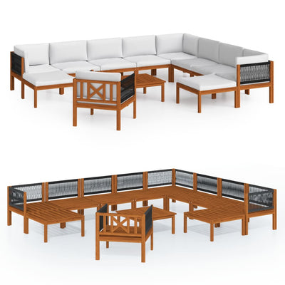 12 Piece Garden Lounge Set with Cushions Cream Solid Acacia Wood Payday Deals