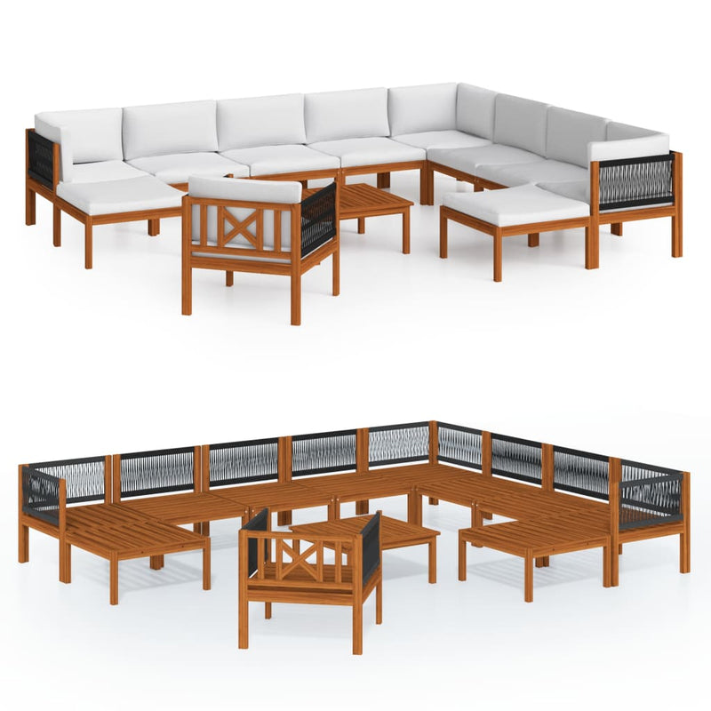 12 Piece Garden Lounge Set with Cushions Cream Solid Acacia Wood Payday Deals