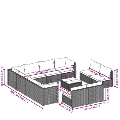 12 Piece Garden Lounge Set with Cushions Grey Poly Rattan Payday Deals
