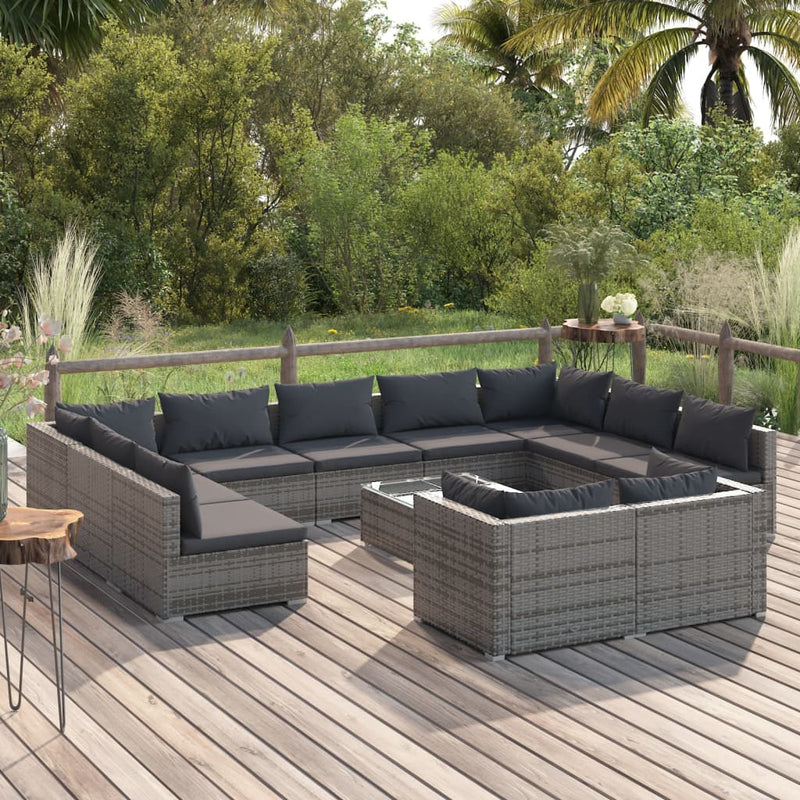 12 Piece Garden Lounge Set with Cushions Grey Poly Rattan Payday Deals