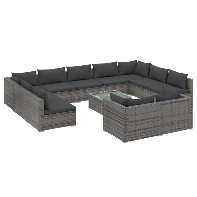 12 Piece Garden Lounge Set with Cushions Grey Poly Rattan Payday Deals