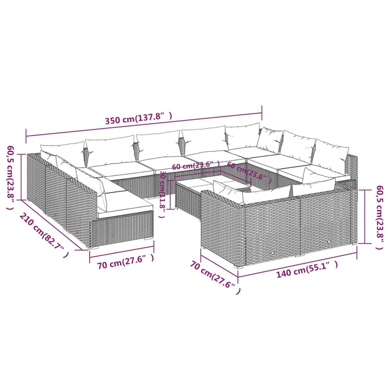 12 Piece Garden Lounge Set with Cushions Grey Poly Rattan Payday Deals
