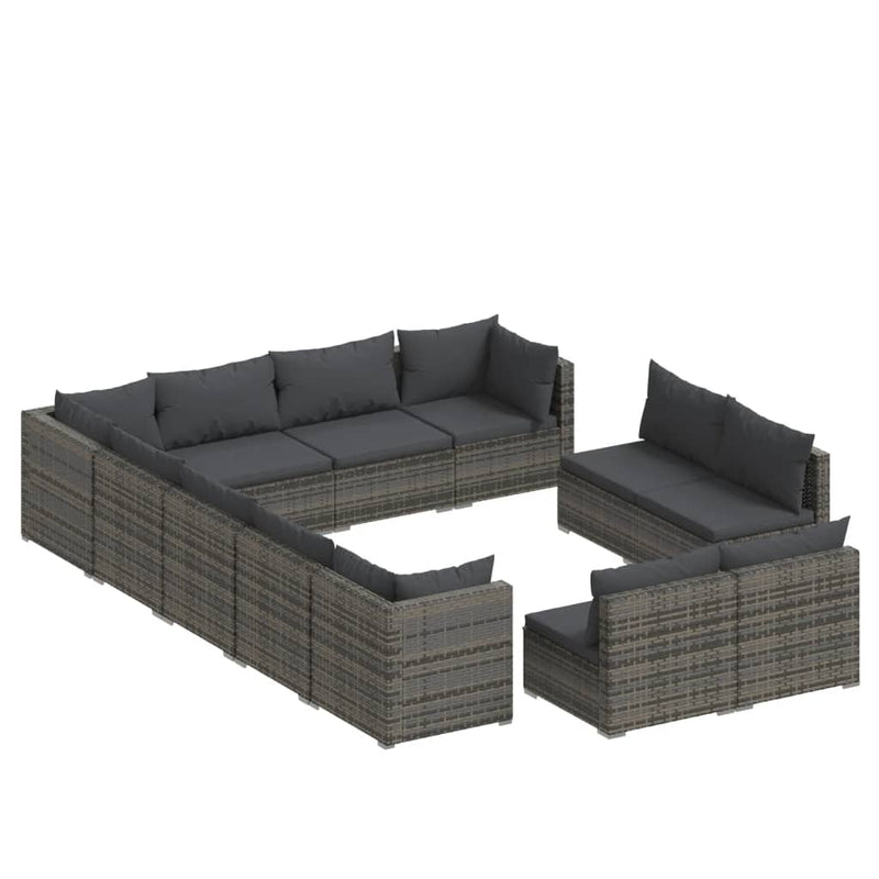 12 Piece Garden Lounge Set with Cushions Grey Poly Rattan Payday Deals